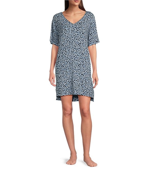 Donna Karan Sleep Abstract Print Short Sleeve Neck Sleepshirt