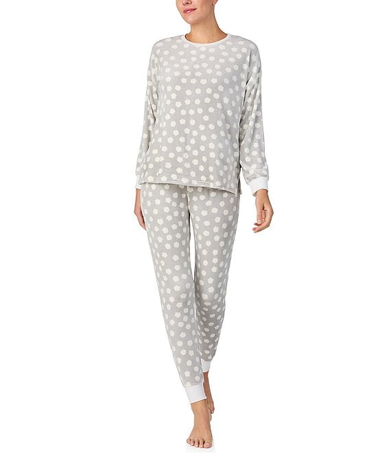 Kate Spade Long Sleeve Crew Neck Stretch Velour Dotted Pajama Set