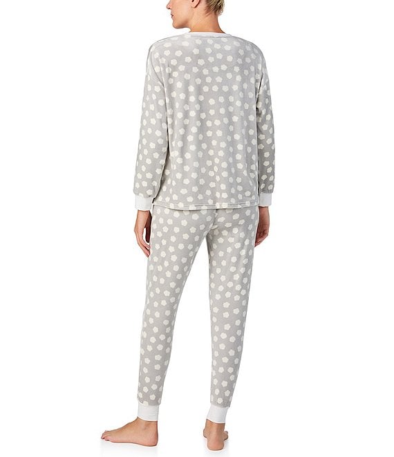 Kate Spade Long Sleeve Crew Neck Stretch Velour Dotted Pajama Set