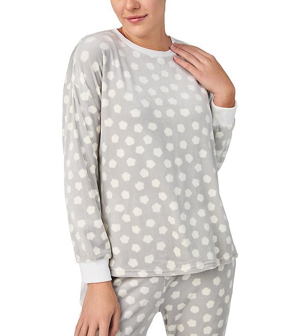 Kate Spade Long Sleeve Crew Neck Stretch Velour Dotted Pajama Set