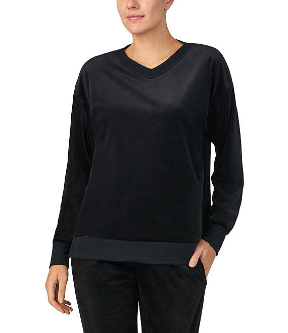 Donna Karan Sleep Long Sleeve V-Neck Solid Fleece Coordinating Lounge Top