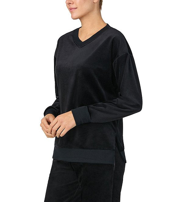 Donna Karan Sleep Long Sleeve V-Neck Solid Fleece Coordinating Lounge Top