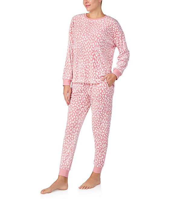 Kate Spade Long Sleeve Crew Neck Stretch Velour Dotted Pajama Set