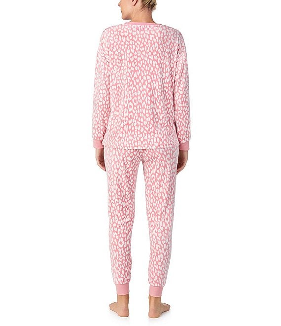 Kate Spade Long Sleeve Crew Neck Stretch Velour Dotted Pajama Set