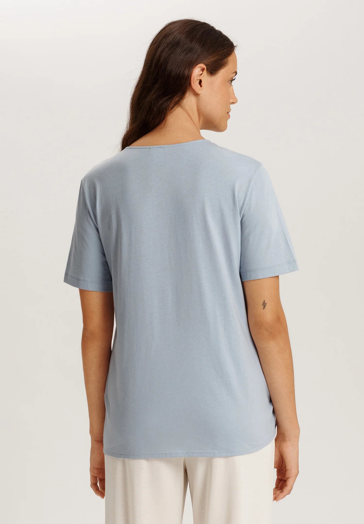 Hanro Natural Shirt Cotton Scoop Neck Top With Knot Detail - Sea Breeze