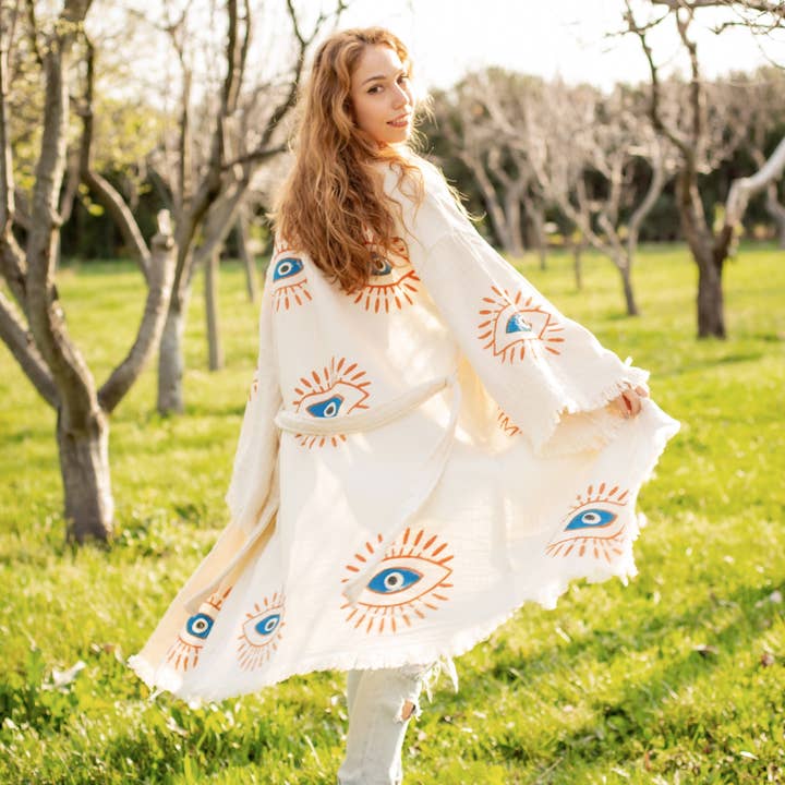 Moa Retro Evil Eye Short Kaftan Kimono