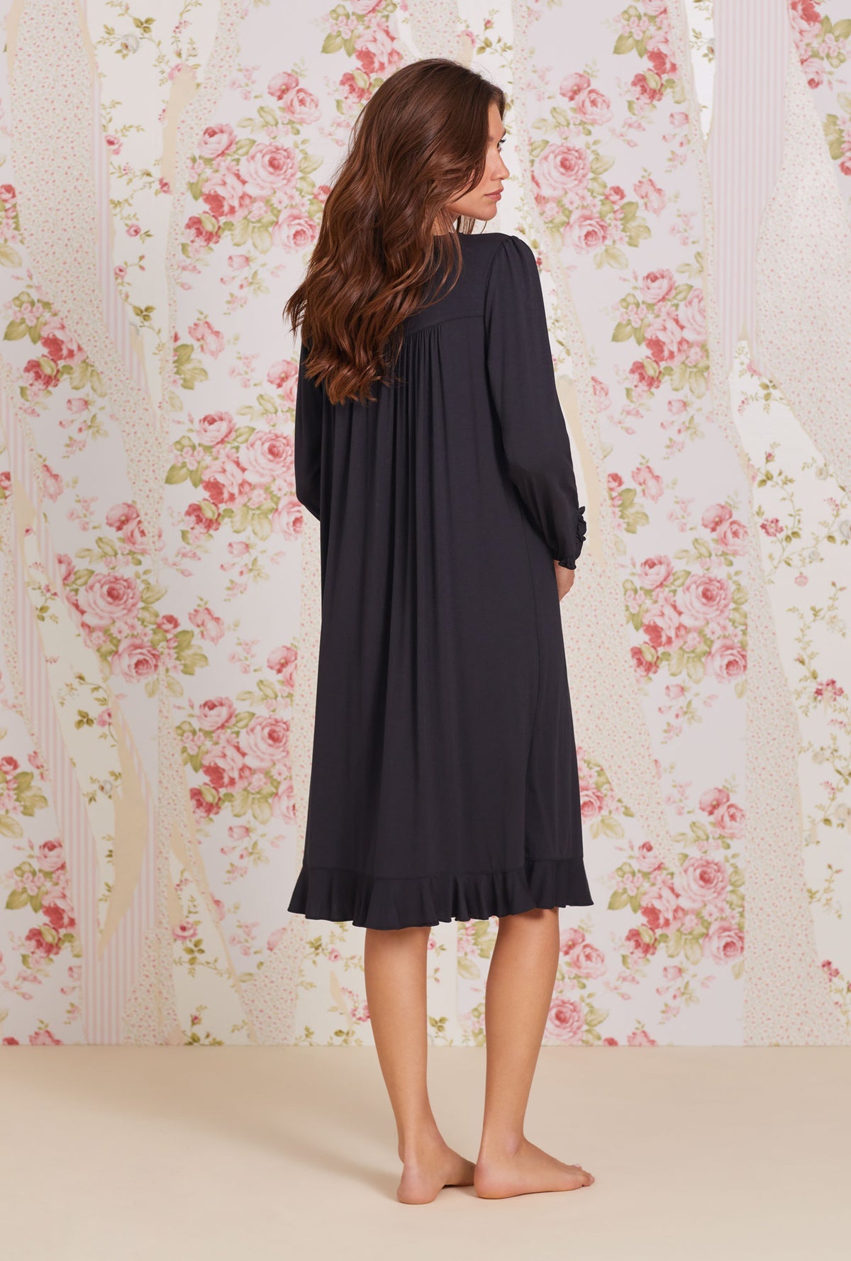 Eileen West Iconic Black Tencel™ Modal Long Sleeve Waltz Nightgown