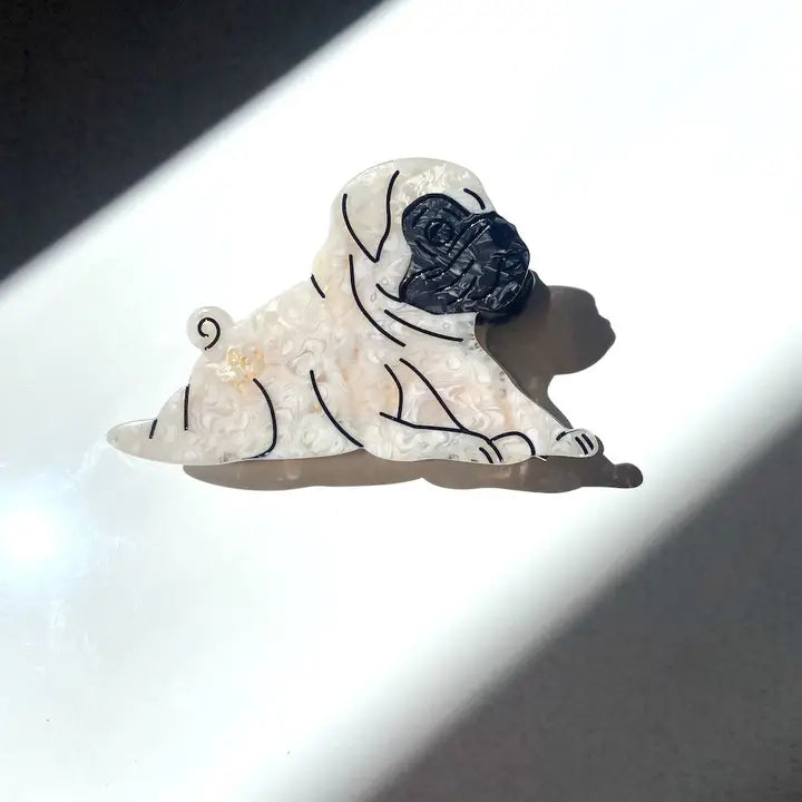 Solar Eclipse Hand-Painted Pug Dog Breed Claw Hair Clip