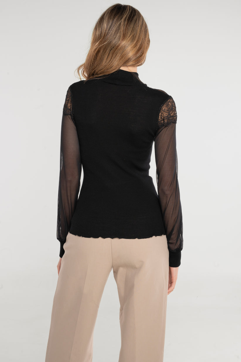 Oscalito Wool Silk Lace L/S Turtleneck Top