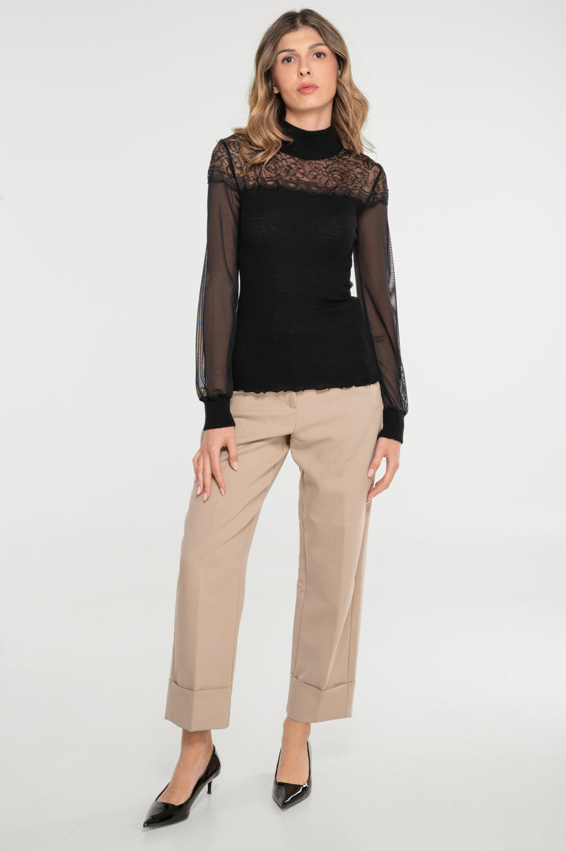 Oscalito Wool Silk Lace L/S Turtleneck Top