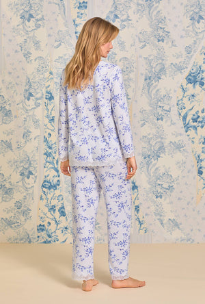 Eileen West Delicate Blue Floral Cozy Sweater Knit Classic Pajama Set