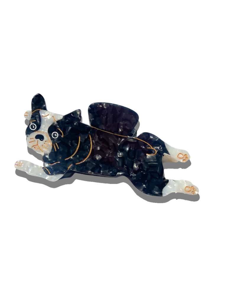 Solar Eclipse Hand-Painted Boston Terrier Dog Claw Hair Clip