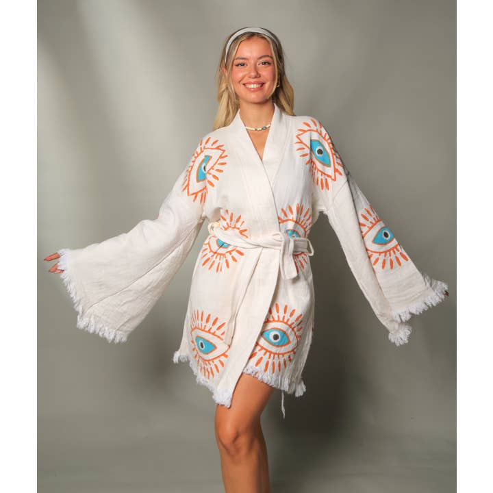 Moa Retro Evil Eye Short Kaftan Kimono