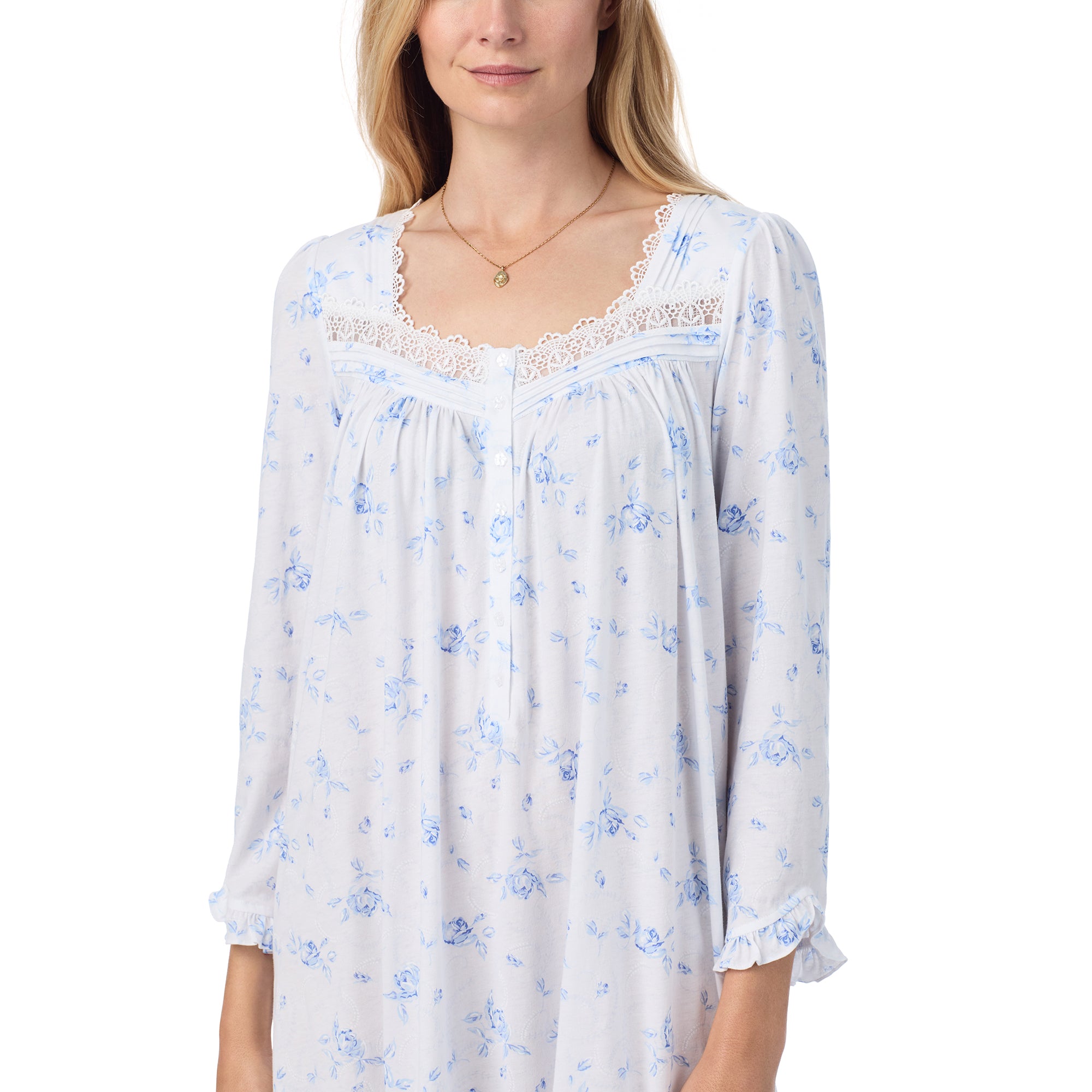 Eileen West Tencel Blue Rose Cotton Modal Long Sleeve Nightgown