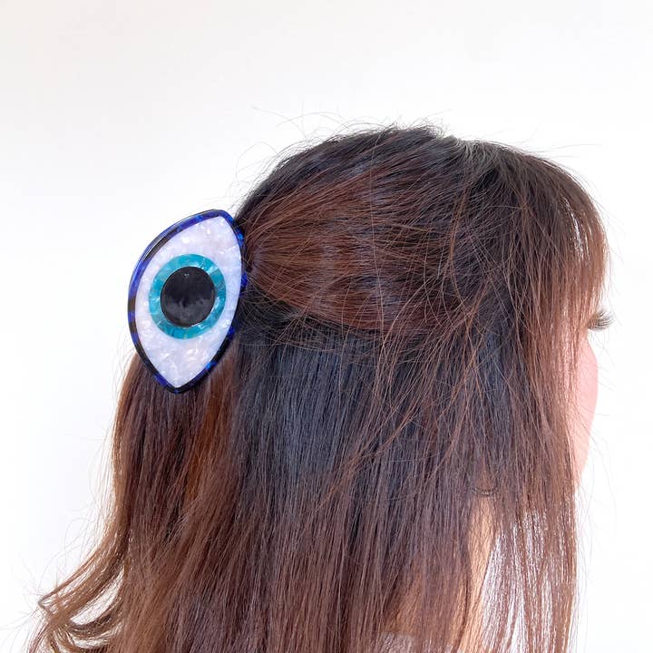 hand painted evil eye hair claw