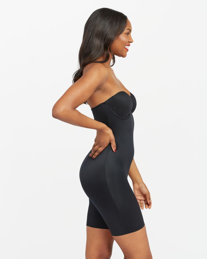 SPANX Suit Your Fancy Strapless Cupped Mid-Thigh Bodysuit ~ Champagne –  Show Me Your Mumu